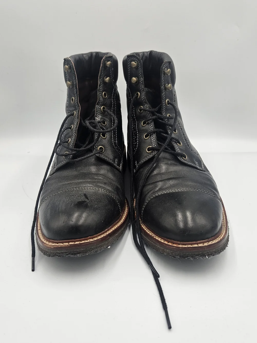 Johnston & Murphy Black Leather Lace-Up Men's Boots with Brown Welt